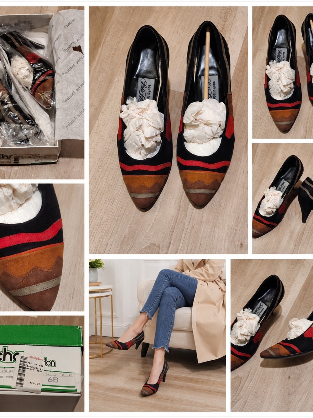 New Vintage Colorblock Pointed Toe Heels in Black and Brown Sachi pumps,